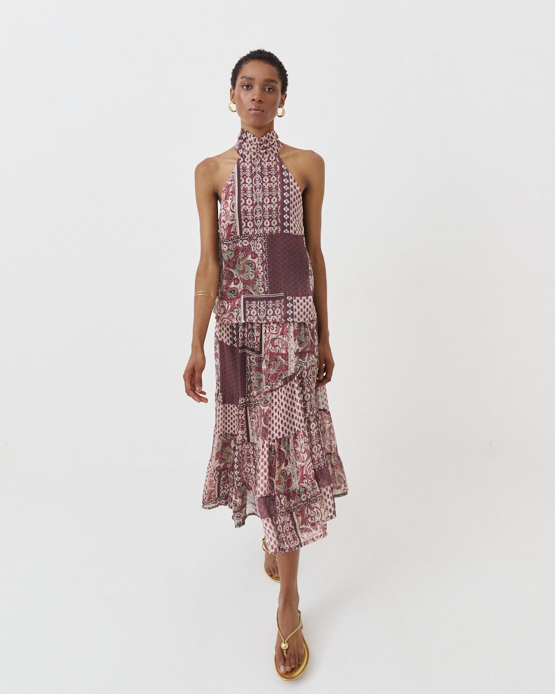 SEMI-SHEER PRINTED HALTER TOP