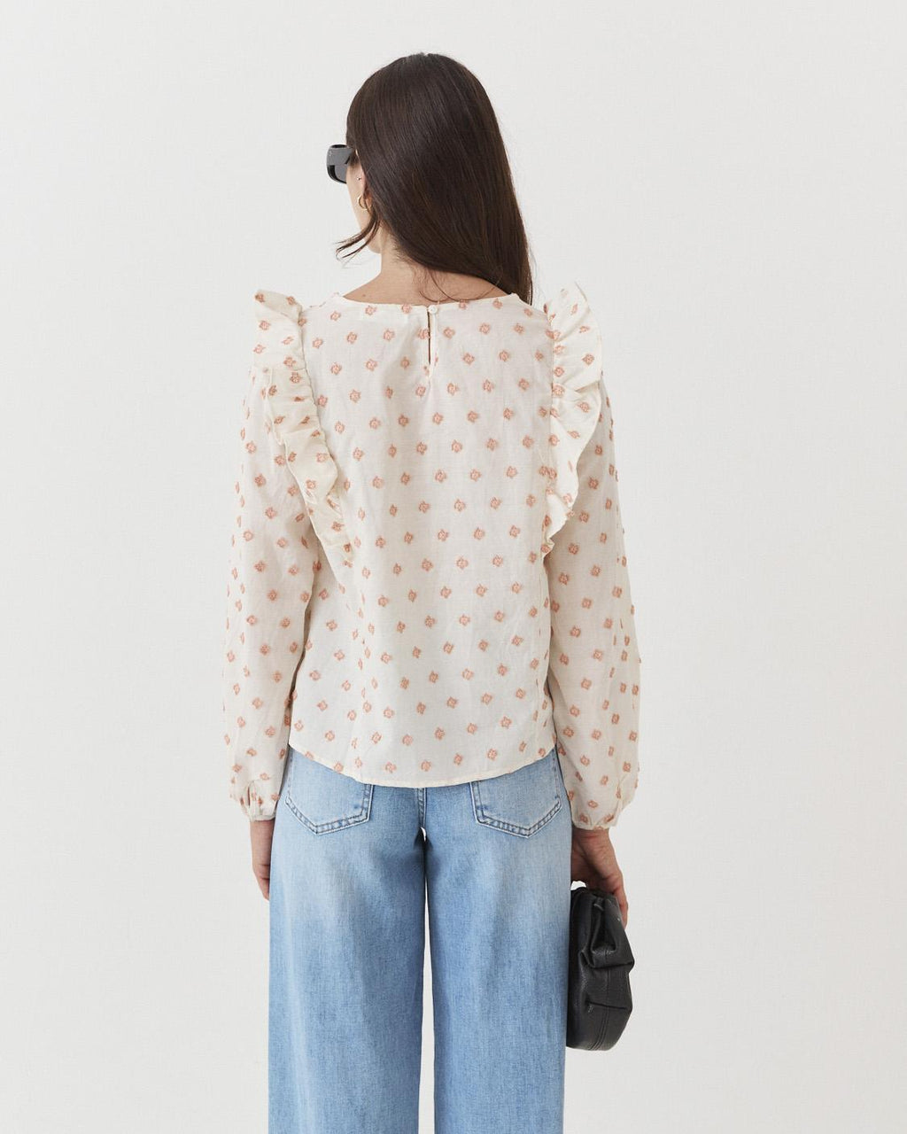EMBROIDERED RUFFLE BLOUSE