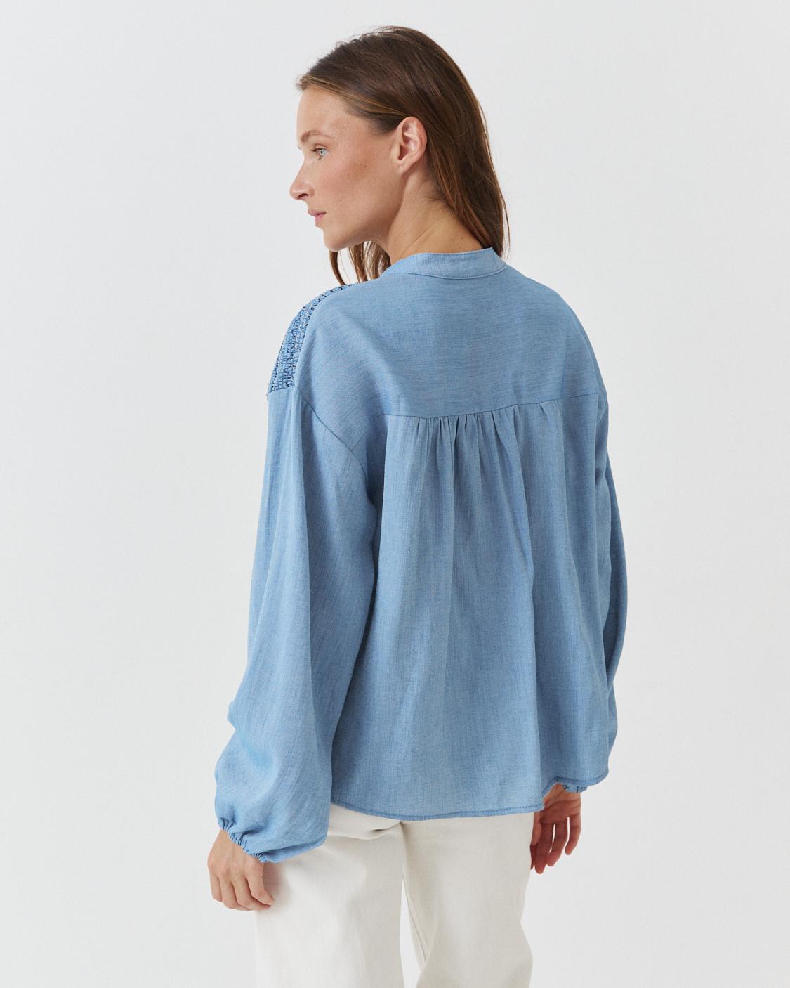 V-NECK SMOCKED SHIRT