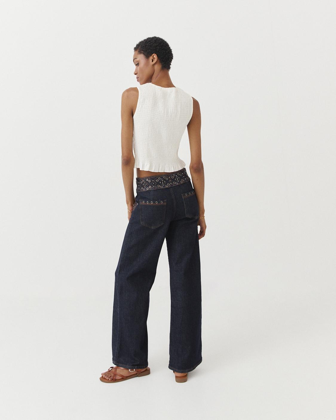 JEANS WIDE LEG BORDADOS EYELETS