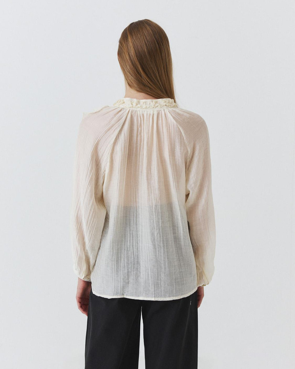SEMI-SHEER RUFFLED BLOUSE