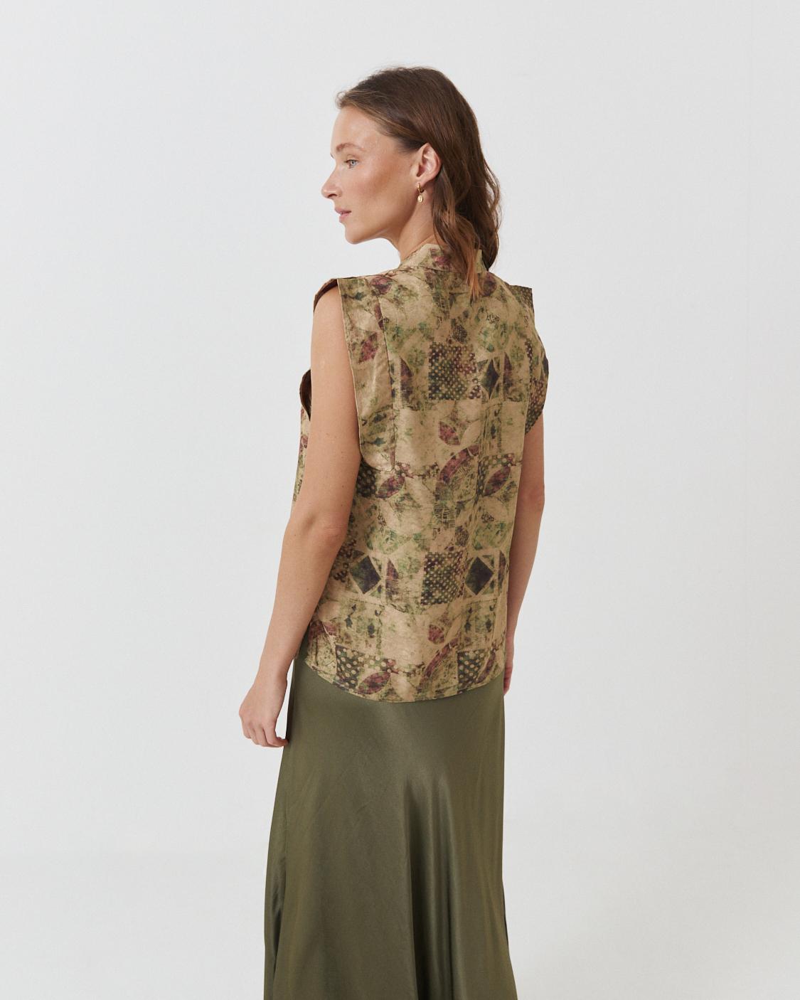 PRINTED MANDARIN COLLAR TOP