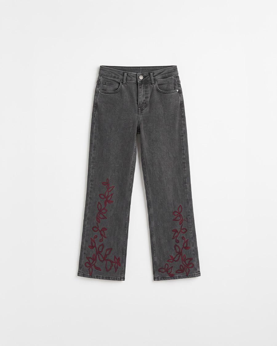 FLORAL EMBROIDERED STRAIGHT JEANS