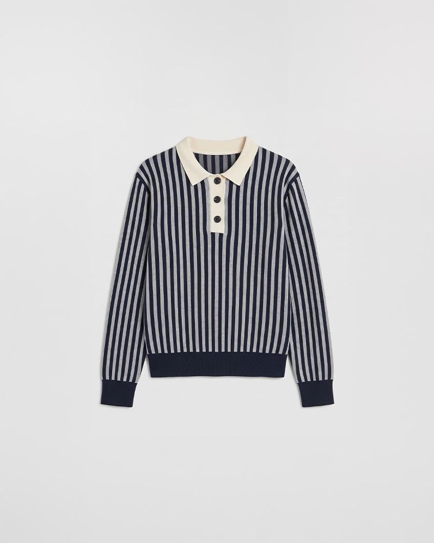 CONTRAST COLLAR STRIPED SWEATER