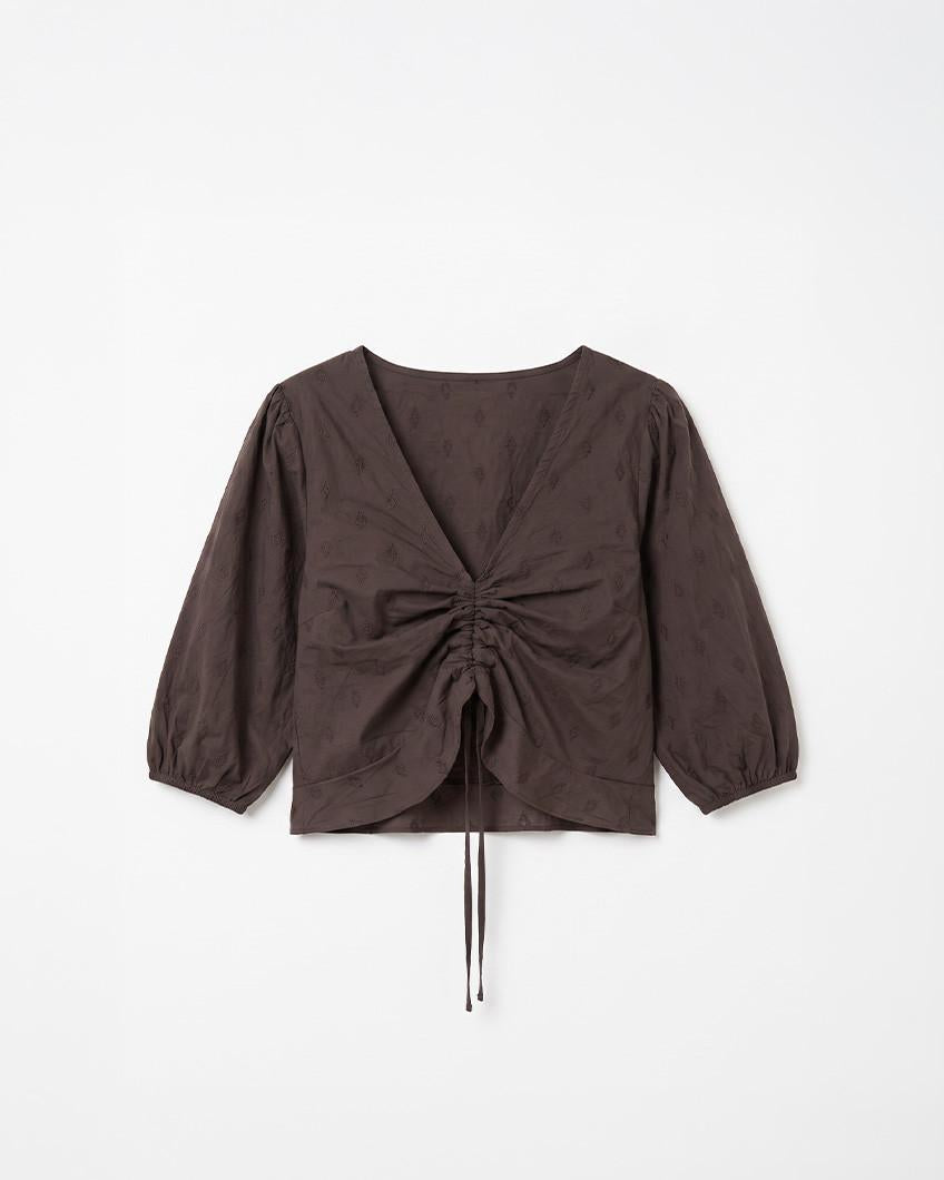 RUFFLED V-NECK TOP