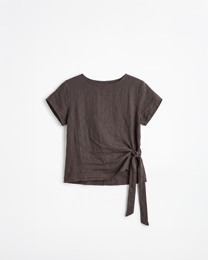 LINEN SIDE-TIE BLOUSE
