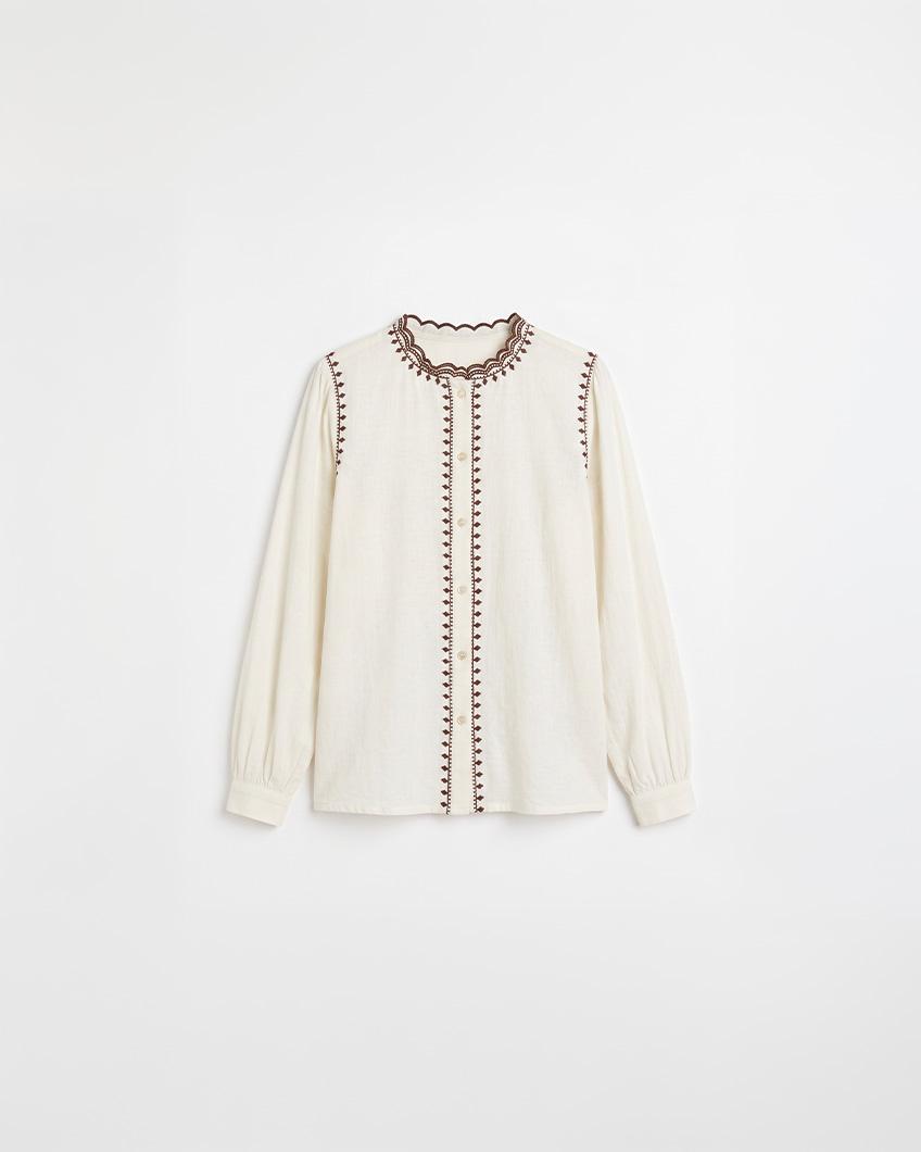 EMBROIDERED MANDARIN COLLAR SHIRT