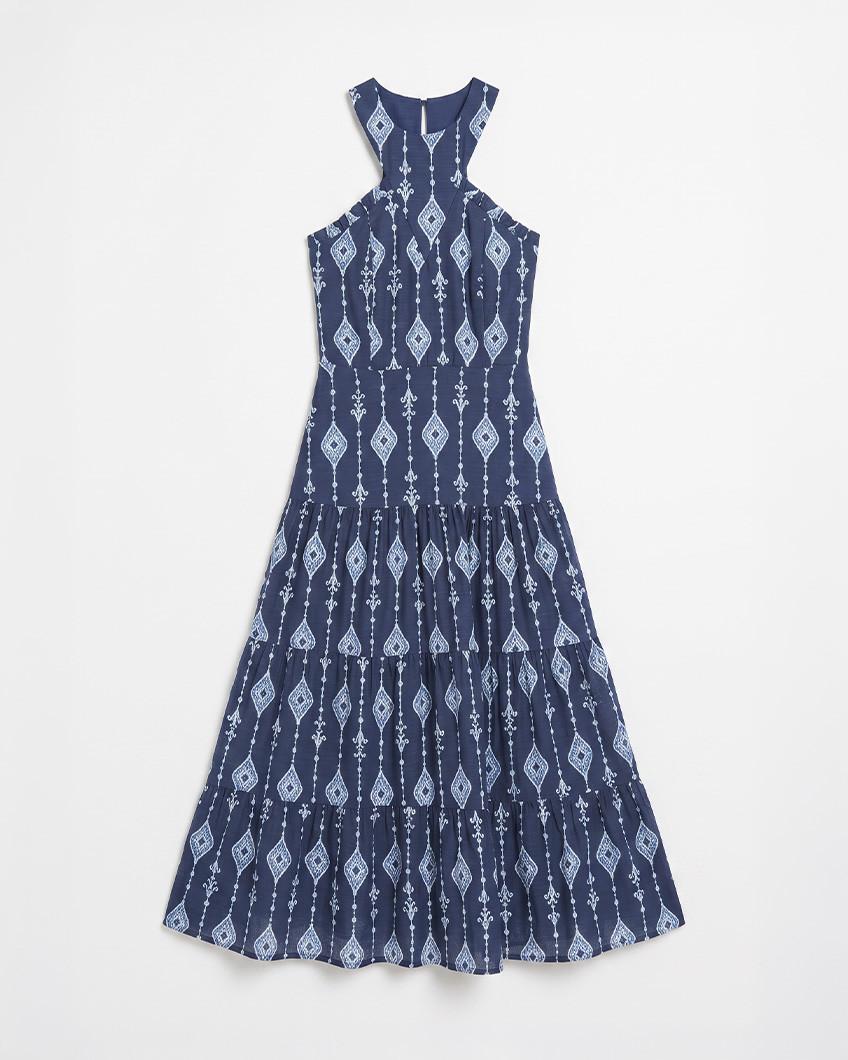 PRINTED RUFFLED MAXI DRESS