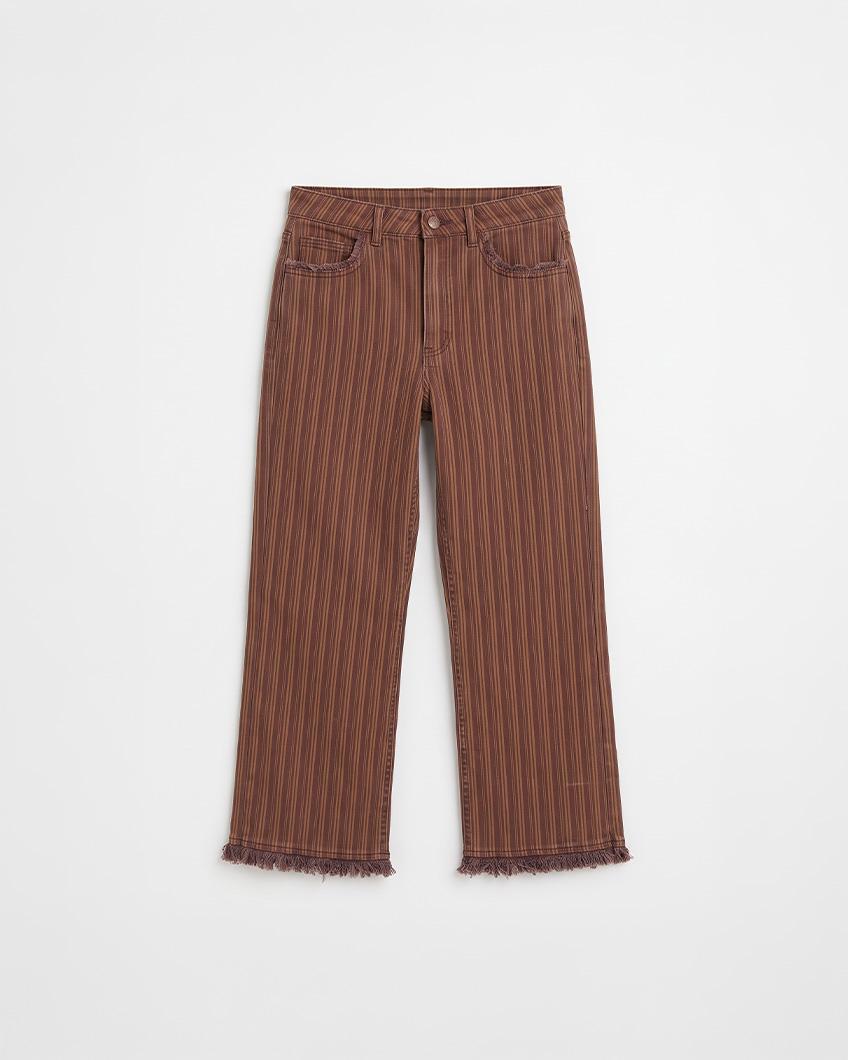 FRAYED STRIPED STRAIGHT-LEG JEANS