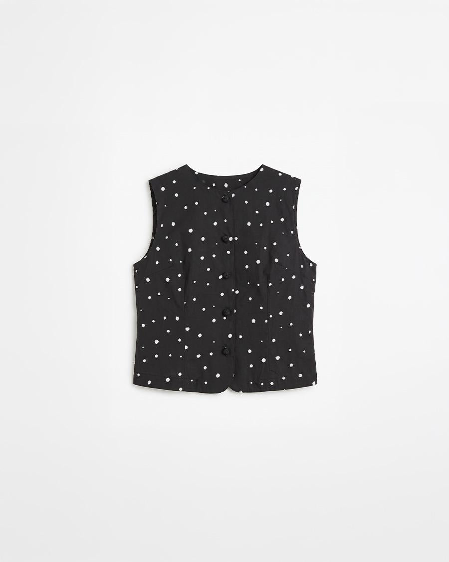 POLKA DOT FABRIC BUTTON VEST