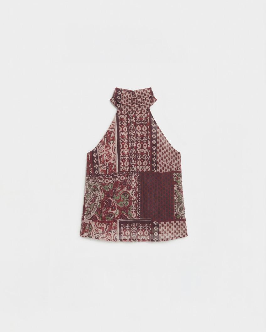 SEMI-SHEER PRINTED HALTER TOP