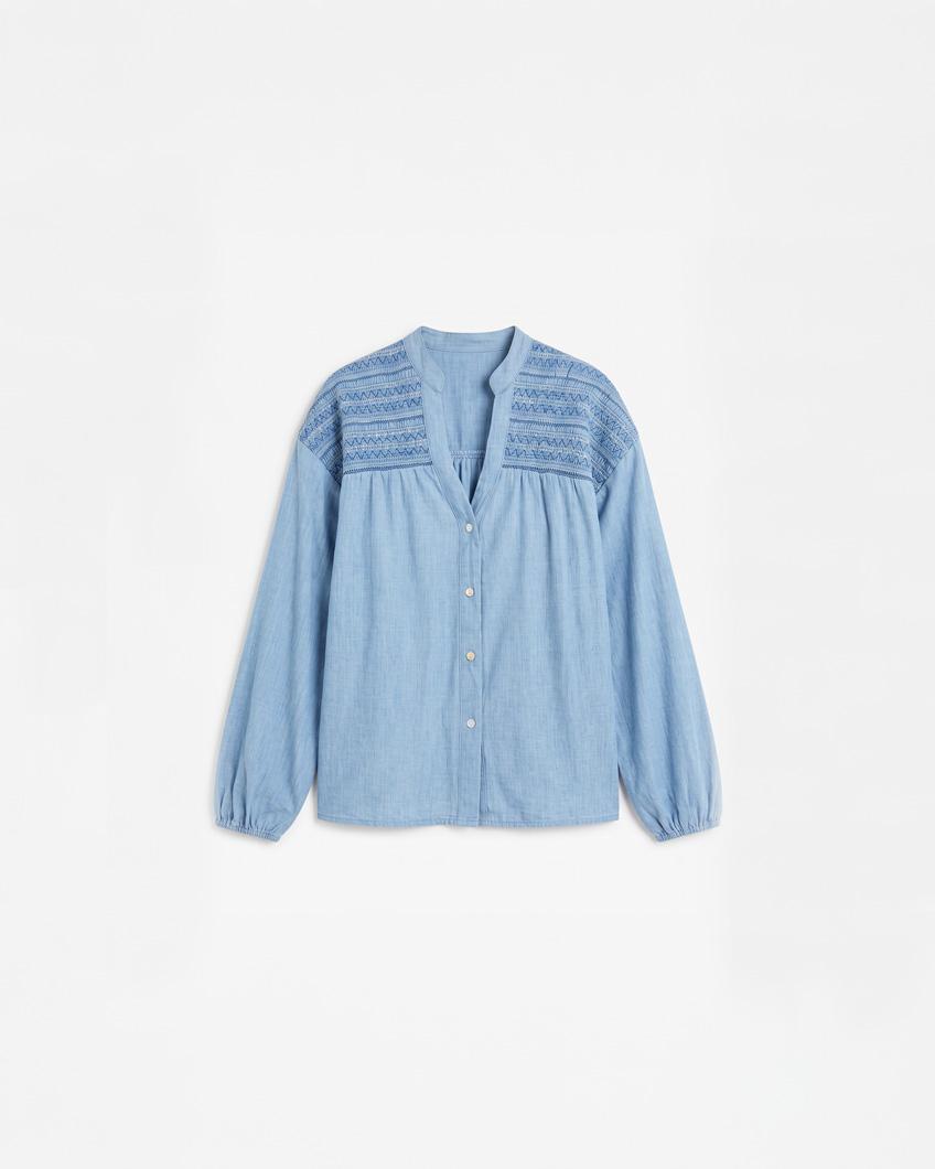 V-NECK SMOCKED SHIRT